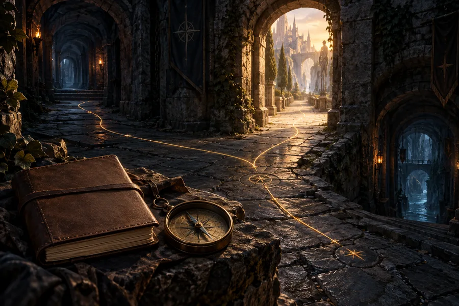 Original editorial illustration for follow the main paths without missing the side content